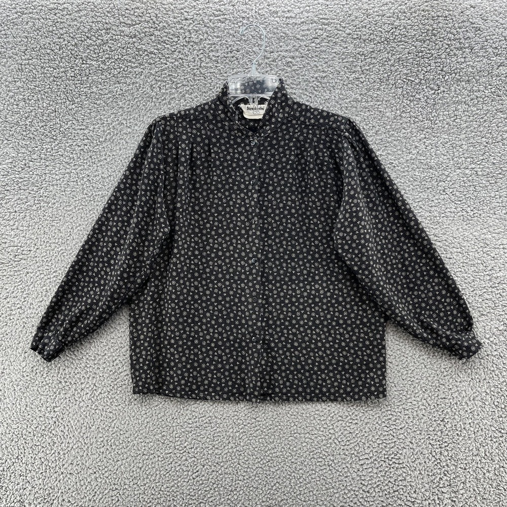 VTG Franck Olivier Blouse Womens 2 Black Geometric Button Front Made France Top